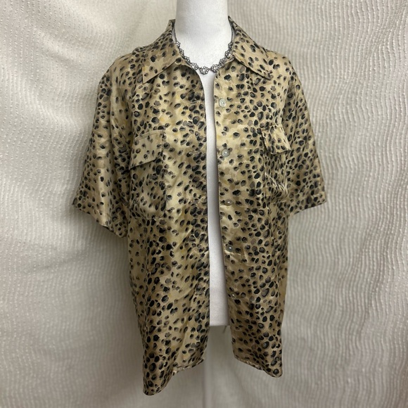 Vintage Silk House 100% Silk Leopard Print Shirt Women’s M Oversized 80s 90s - Picture 1 of 14